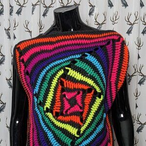 Handmade Neon Swirl Crochet Sleeveless Sweater